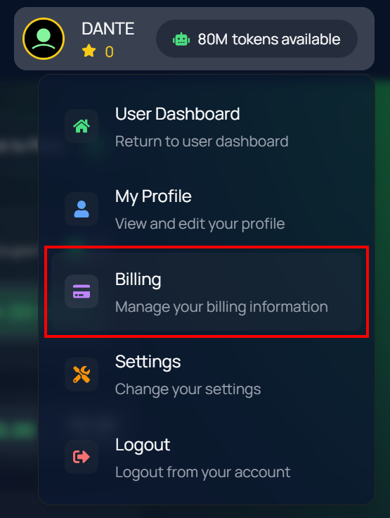 Click on your profile & select Billing